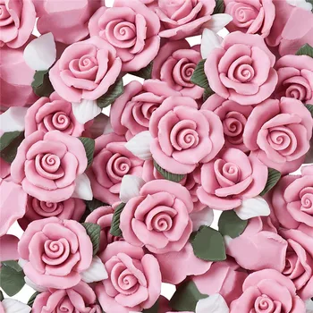 40pcs Rankų darbo Porceliano Cabochons Pink Gėlių Molio Karoliukai Papuošalai Priėmimo 