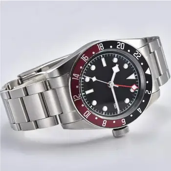 41mm GMT automatinė mens watch 3804 GMT judėjimas nerūdijančio plieno atveju ir laikiklis Metalo bezel sterilaus black dial Šviesos žiūrėti