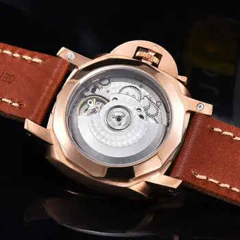 42mm vyriški Laikrodžiai Vandeniui Šviesos Nerūdijančio Plieno Odinis Juodas Ciferblatas Vyrų Laikrodis Vyrams, Mechaninė Automatinė Laikrodžius