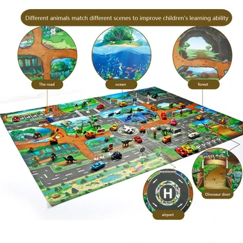 45Pcs Dinozaurų Pasaulio Žemėlapyje Žaislas Automobilio Modelį Žaidimo Kilimėlis Interaktyvus Vaikų Playhouse Žaislai (konsultavimo + dinozaurų + map + medis + car)