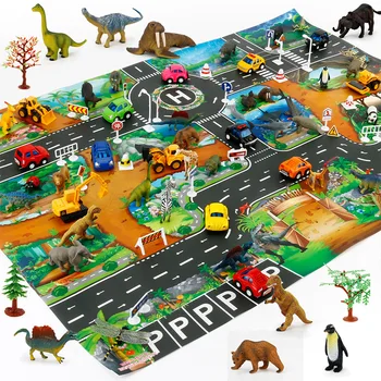45Pcs Dinozaurų Pasaulio Žemėlapyje Žaislas Automobilio Modelį Žaidimo Kilimėlis Interaktyvus Vaikų Playhouse Žaislai (konsultavimo + dinozaurų + map + medis + car)