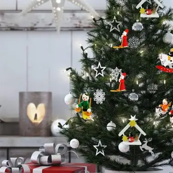 48pcs Medinių Kalėdų Pakabukas Medžio Ornamentas, Medinės Kabinti Pakabučiai Dovanos Santa Claus Pakabukai Kalėdų Medžio Ornanment
