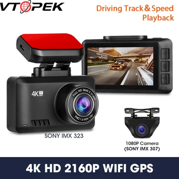 4K Brūkšnys, Kamera, Automobilio Kamera, Dashcam 3840*2160P 30 FPS Ultra HD DVR Dual Objektyvo Vaizdo įrašymo APP GPS Tracker Dashcam Gestas Foto WiFi