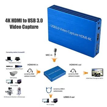 4K HDMI USB 3.0 Filmavimo Kortelės Dongle 1080P 60fps HD Vaizdo įrašymas Grabber Už OBS Live Stream Transliacijos Užfiksuoti Žaidimas