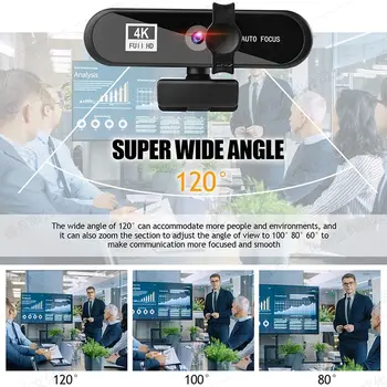 4K Kamera, 1080P Full HD web cam Auto Focus Web Kamera PC ir Laptop 2k Kamera su Mikrofonu Padengti Trikojo Live meeting