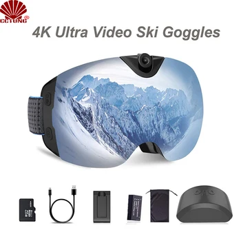 4K Ultra Vaizdo Slidinėjimo Sunglass Akiniai Kamera su Super 1080P 60fps Vaizdo Įrašymo Anti-Rūko Snieglenčių UV400 Apsauga, Objektyvas