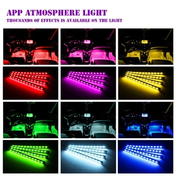 4PCS Auto LED Juostelės Šviesos Dekoratyvinės Lempos Lanksti RGB Telefono APP Kontrolės Interjero LED Šviesos Atmosfera Su Nuotolinio valdymo pultelis