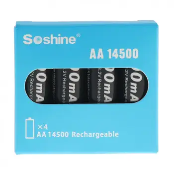 4pcs/daug Soshine 3.2 V 700mAh 14500 LiFePO4 Įkraunamos AA Baterijos LED Žibintuvėlis / priekiniai Žibintai