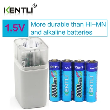 4pcs KENTLI 1,5 v 3000mWh Li-polimero li-ion ličio įkraunamas AA tipo akumuliatoriaus baterijas + 4 slots Įkroviklį su LED žibintuvėliu