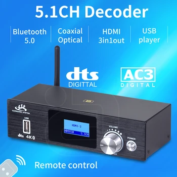 5.1 CH Audio Dekoderis Bluetooth 5.0 Imtuvu, HDMI VPK DTS, AC3, FLAC APE 4K*2K HDMI į HDMI Extractor SPDIF Konverteris LANKO HD915