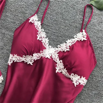 5 Gabalas Pižama Nustatyti Seksualus Nėriniai Moterų Pižama Dirbtiniais Šilko Pataluose Nėrinių Suknelė Vasaros Apdaras Sleepwear Be Krūtinės Pagalvėlės 2021