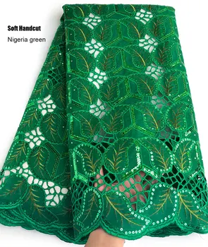5 metrų Armijos žalioji Minkštas Handcut organza nėrinių Išpjovą holed Afrikos didelis nėrinių audinys su blizgančiais Nigerijos siuvimo dėvėti drabužiai