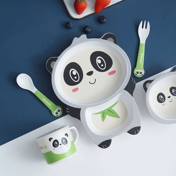 5-piece Vaikų Stalo Bambuko Pluošto, ekologiškos Vakarienė Plokštės Kūrybos Animacinių filmų Gyvūnų Panda Ryklys Kūdikių Namų Plokštė