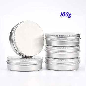50pcs Aliuminio Jar Papildyti Kosmetikos Bakas Tuščias Žvakių Laikiklis su užsukamais Dangteliais talpinimo PE Pagalvėlės Sandarus Pakuotės 100g