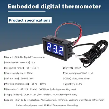 -50~110°c, LED Temperatūros matuokliu Detektorius, Jutiklis Zondas 12V Skaitmeninis Termometras 1PC testeris