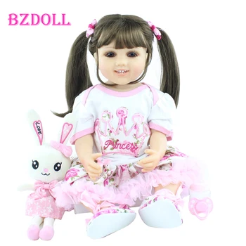 55cm BZDOLL Visą Silikono Kūno Reborn Baby Doll Mergina Žaislai, puošniai Apsirengti Ilgi Plaukai Princesė Kūdikiams Boneca Vaikas, Gimtadienio dovana, Dovanų