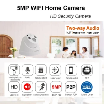 5MP IP Kamera, Wireless dvipusis Balso WIFI Saugumo Stebėjimo Vaizdo Kamera, Infraraudonųjų spindulių Naktinis Dome Namų Fotoaparato SD Kortelės Lizdas XMeye
