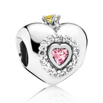5VNT Lydinio Atrama Granulių Senovės Sidabro Spalvos Patinka Rožinė Crystal Crown Širdies Granulių Tinka Bangle Karoliai 