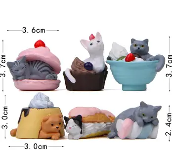 6 Vnt./daug Mielas Zakka Gurmanų desertas Katė Veiksmų Skaičius, Maisto Gyvūnų Kačių Žaislų Kolekcijos Modelį PVC Amatų Ornamentu