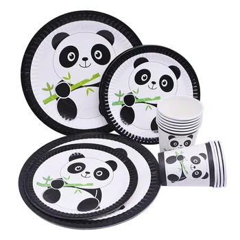 65Pcs/set Animacinių filmų Panda Vienkartiniai Indai Nustatyti Plokštė Taurės, Servetėlės, Popieriaus, Šiaudų, Baby Shower Vaikai Naudai Gimtadienio Dekoracijos