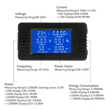 6in1 Digital AC 80~260V Elektros Energijos Monitorius Įtampa Srovės KWh Vatmetrą 100A