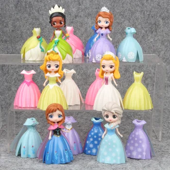 6pcs Disney Anime Pav Žaislai Suknelė Gali Pakeisti Užšaldyti Elsa Anna Rapunzel Lėlės Suknelė Figūrėlės PVC Veiksmų Skaičiai Mergina Žaislą Dovanų