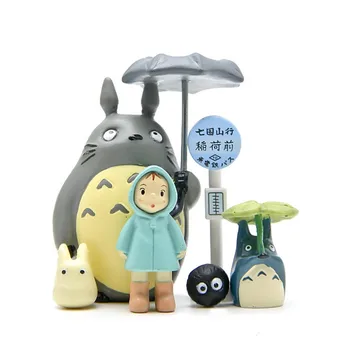 6pcs/pak Totoro Autobusų Stotis Anglių Kamuolys Xiaomei Skėtis Totoro Micro Kraštovaizdžio Veiksmų Skaičiai Modelio Lėlės
