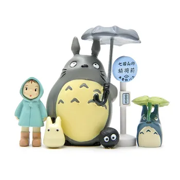 6pcs/pak Totoro Autobusų Stotis Anglių Kamuolys Xiaomei Skėtis Totoro Micro Kraštovaizdžio Veiksmų Skaičiai Modelio Lėlės