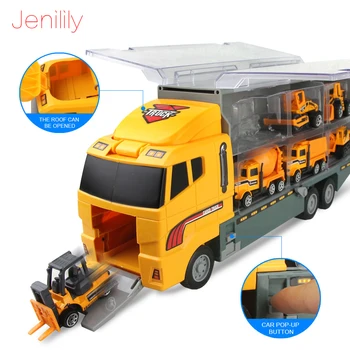 7 in 1 Mini Metalo Lydinio Inžinerijos Automobilio Modelio Traktoriaus Žaislas Gaisro Sunkvežimio Modelis Klasikinis Transporto priemonių, Žaislų Vaikams Berniukams