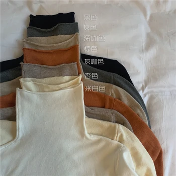 7 spalvų rudenį korėjos stiliaus moterims megztiniai slim viršūnes golfo vientisos spalvos ilgomis Rankovėmis marškinėliai Moteriški Tees marškinėliai femme (R99450)