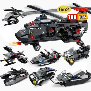 700Pcs 6 2 SWAT Transporto Orlaivių Blokai Sausumos Ir Jūrų Karinių Sraigtasparnių Šarvuotų Automobilių Karo Modelį, Surenkant Žaislą