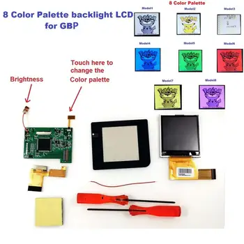 8 Spalvų Paletė Atgal Šviesos LCD GBP LCD Didelis Šviesos Rinkiniai GameBoy Pocket Konsolės Nereikia daryti jokių litavimo