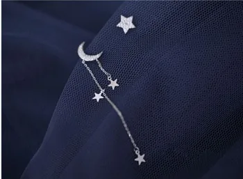 925 Sterlingas Sidabro Kūrybos Moon Star Kutas Lašas Auskarai Moterų Mados Šalių Priedus, Asimetrija Papuošalai eh384