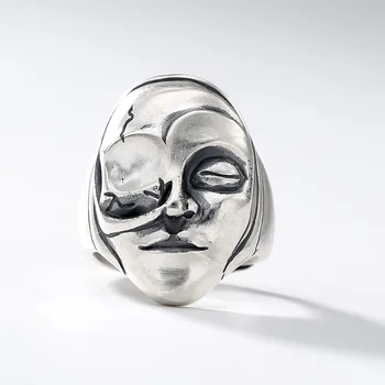 925 sterlingas sidabro One-eyed žmogaus veido žiedai valdinga asmenybė One-eyed dizaino žiedai vyras moteris 2018 bižuterijos