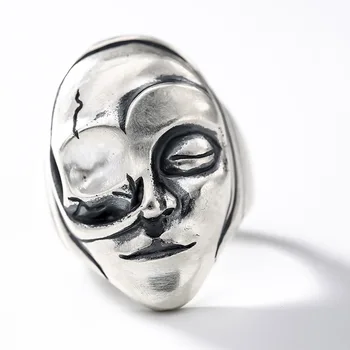 925 sterlingas sidabro One-eyed žmogaus veido žiedai valdinga asmenybė One-eyed dizaino žiedai vyras moteris 2018 bižuterijos