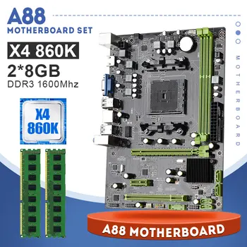 A88 plokštė rinkinys su Athlon X4 860K 3.7 GHz 4 Core 2*8GB DDR3 1 600mhz DIMM A88 FM2 / FM2+ plokštė