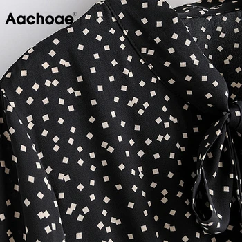 Aachoae Moterų Geometrinis Spausdinti Derliaus Ilgos Suknelės 2020 Peteliškę Apykaklės Atsitiktinis Midi Suknelė Moterų Pynimas Ilgomis Rankovėmis Elegantiška Suknelė