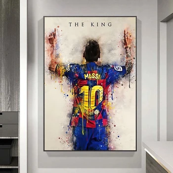 Abstrakti Futbolo Žvaigždė Karalius Messi Drobė, Tapyba, Akvarelės, Plakatai ir Spausdina Sienos Meno Nuotrauką Kambarį Namo Apdaila