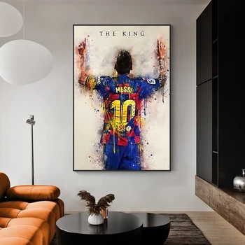 Abstrakti Futbolo Žvaigždė Karalius Messi Drobė, Tapyba, Akvarelės, Plakatai ir Spausdina Sienos Meno Nuotrauką Kambarį Namo Apdaila
