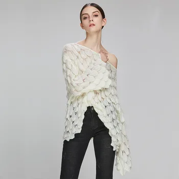 Adishree Elegantiškas Megztinis Moterims 2019 Atsitiktinis Mados Prarasti Moterų Megztinis ir Puloveris Mielas 3D White Jumper Sueter Mujer Velniop Kaklo