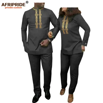 Afrikos Drabužių Pora Moterų Dviejų dalių Komplektas ir Vyrų Tracksuit Dashiki Komplektus Marškinėliai ir Ziajać Kostiumas AFRIPRIDE A20C001