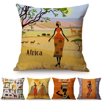 Afrikos Moteris, Afrikos Meno Šokiai, Lady Įspūdį Egzotinių Apdailos Stiliaus Sofa Mesti Pagalvių Užvalkalai Medvilniniai Skalbiniai Pagalvėlė Padengti