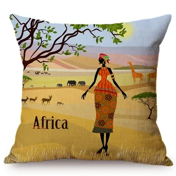 Afrikos Moteris, Afrikos Meno Šokiai, Lady Įspūdį Egzotinių Apdailos Stiliaus Sofa Mesti Pagalvių Užvalkalai Medvilniniai Skalbiniai Pagalvėlė Padengti