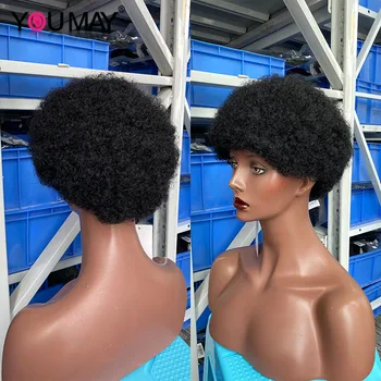 Afro Keistą Garbanoti Perukai Brazilijos Trumpas Bob Žmogaus Plaukų Perukas Žmogaus Plaukų Peruką Už Juodaodžių Moterų Pilna Mašina Pixie Supjaustyti Perukas Gali