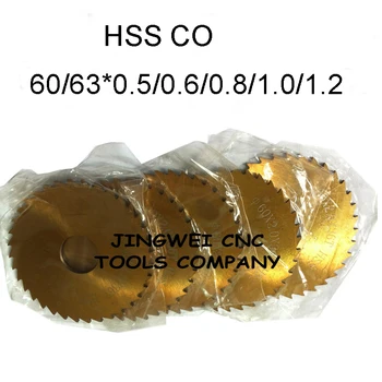 Alavo danga, HSS Co diskinės išilginio pjauti frezavimo cutter 60/63*0.5/0.6/0.8/1.0/1.2*16mm vidinis dia Nerūdijančio plieno