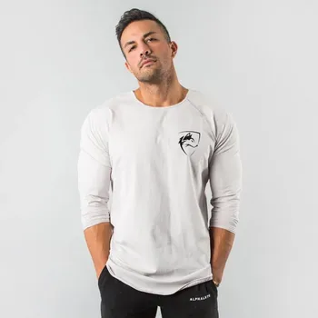 Alphalete Vyrų asmenybės laisvalaikio vyriški marškinėliai black white T-shirt 2019 m. pavasarį naujas mados O-neck slim ilgomis rankovėmis T-shirt viršų