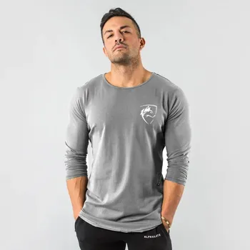 Alphalete Vyrų asmenybės laisvalaikio vyriški marškinėliai black white T-shirt 2019 m. pavasarį naujas mados O-neck slim ilgomis rankovėmis T-shirt viršų