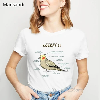 Anatomija Cockatiel T-Shirt grafikos tees moterų drabužiai 2019 juokinga t shirts femme Aukštos Kokybės harajuku marškinėliai streetwear viršūnės