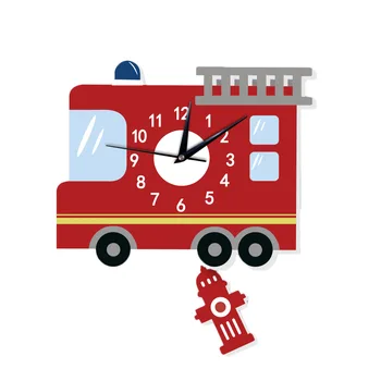 Animacinių Filmų Fire Truck Sieninis Laikrodis Namų, Vaikų, Miegamojo Kambarį Silent Švytuoklinis Laikrodis Darželio Dekoras