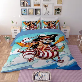 Animacinių filmų mėlyna patalynės komplektai anime One piece antklode padengti nustato vieną dvigubo karalienė, karalius antklodė padengti debesys 3d prabanga twin patalyne